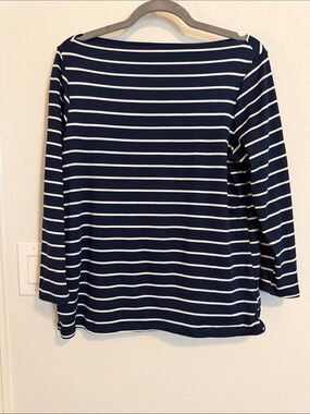 Striped Navy and White Long-Sleeve Boatneck Top